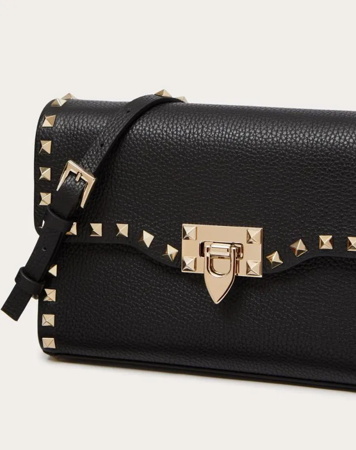 Valentino Shoulder Bags Woman Small Rockstud Grainy Calfskin Crossbody Bag For Woman In Black Black