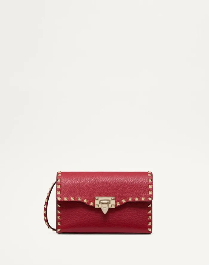 Valentino Shoulder Bags Woman Small Rockstud Grainy Calfskin Crossbody Bag For Woman In Black Black