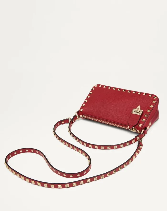 Valentino Shoulder Bags Woman Small Rockstud Grainy Calfskin Crossbody Bag For Woman In Black Black
