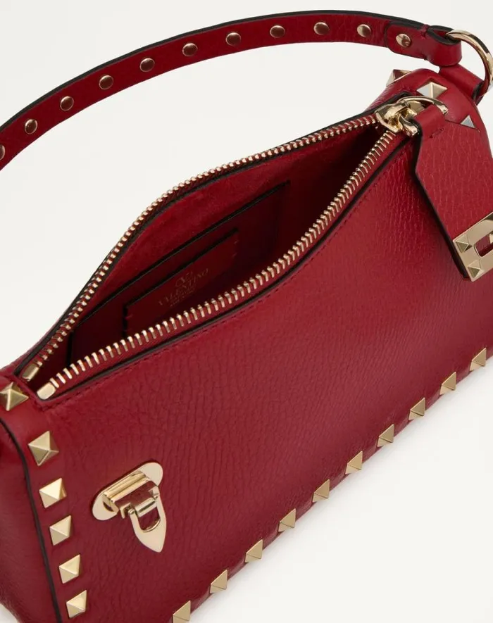 Valentino Shoulder Bags Woman Small Rockstud Grainy Calfskin Crossbody Bag For Woman In Black Black