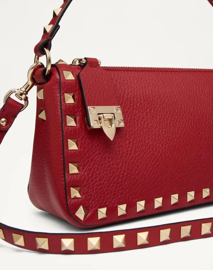 Valentino Shoulder Bags Woman Small Rockstud Grainy Calfskin Crossbody Bag For Woman In Black Black