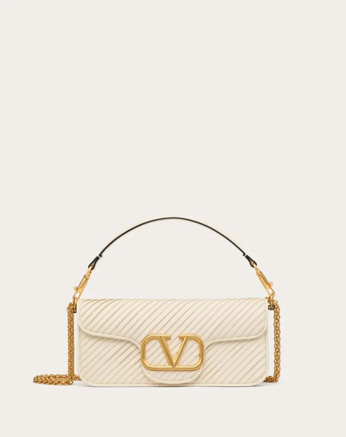 Valentino Shoulder Bags Woman Valentino Garavani Loc Shoulder Bag In Pleated Nappa For Woman In Ivory Ivory Valentino Shoulder Bags Woman Valentino Garavani Loc Shoulder Bag In Pleated Nappa For Woman In Ivory Ivory
