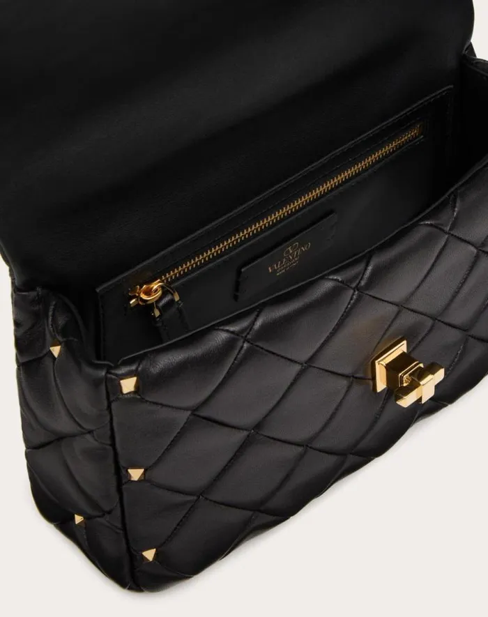 Valentino Shoulder Bags Woman Valentino Garavani Rockstud Spike In Nappa Patchwork For Woman In Black Black Valentino Shoulder Bags Woman Valentino Garavani Rockstud Spike In Nappa Patchwork For Woman In Black Black
