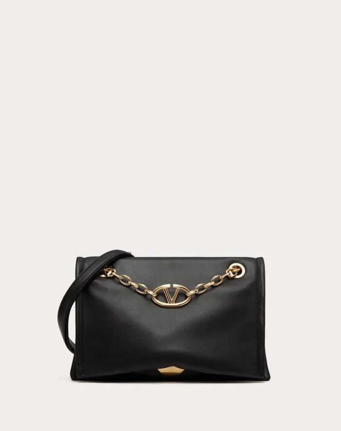 Valentino Shoulder Bags Woman Vlogo Chain Nappa Leather Shoulder Bag With Chain For Woman In Black Black Valentino Shoulder Bags Woman Vlogo Chain Nappa Leather Shoulder Bag With Chain For Woman In Black Black