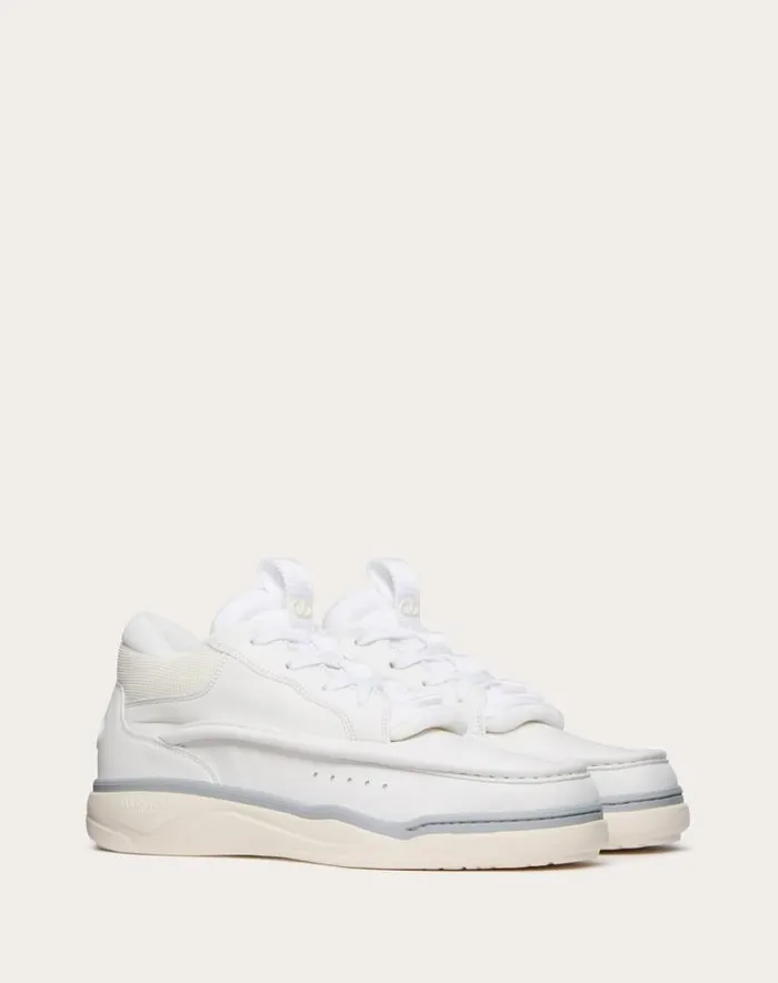 Valentino Sneakers Man Calfskin Leather Midtop Runboot Sneaker For Man In White White Valentino Sneakers Man Calfskin Leather Midtop Runboot Sneaker For Man In White White