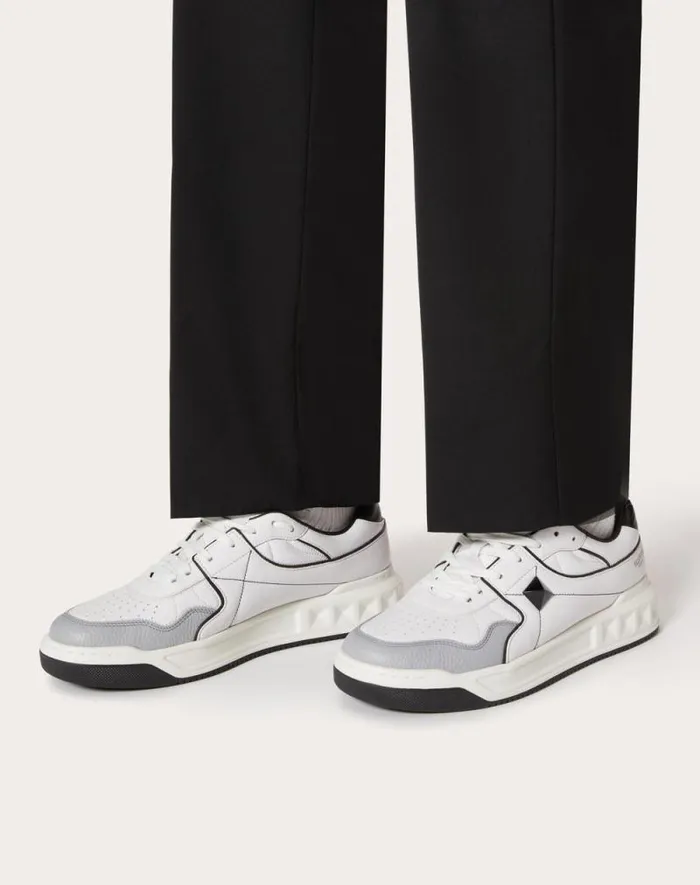 Valentino Sneakers Man One Stud Lowtop Nappa Sneaker For Man In Blackgray Blackgray Valentino Sneakers Man One Stud Lowtop Nappa Sneaker For Man In Blackgray Blackgray