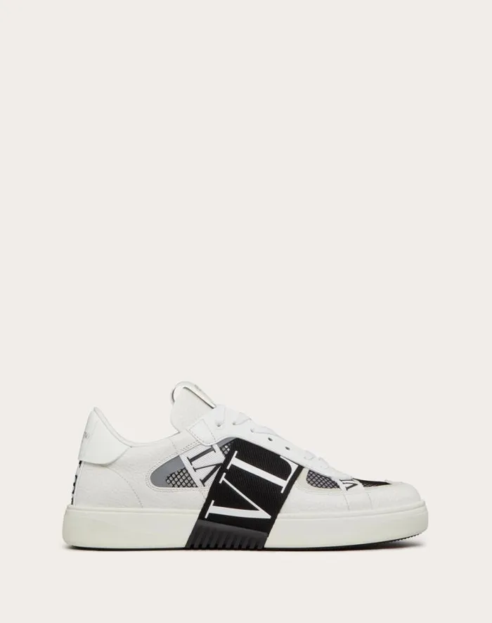 Valentino Sneakers Man Vl7n Lowtop Sneakers In Calfskin And Mesh Fabric With Bands For Man In White Black White Black Valentino Sneakers Man Vl7n Lowtop Sneakers In Calfskin And Mesh Fabric With Bands For Man In White Black White Black