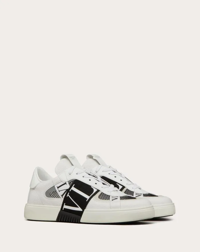 Valentino Sneakers Man Vl7n Lowtop Sneakers In Calfskin And Mesh Fabric With Bands For Man In White Black White Black Valentino Sneakers Man Vl7n Lowtop Sneakers In Calfskin And Mesh Fabric With Bands For Man In White Black White Black
