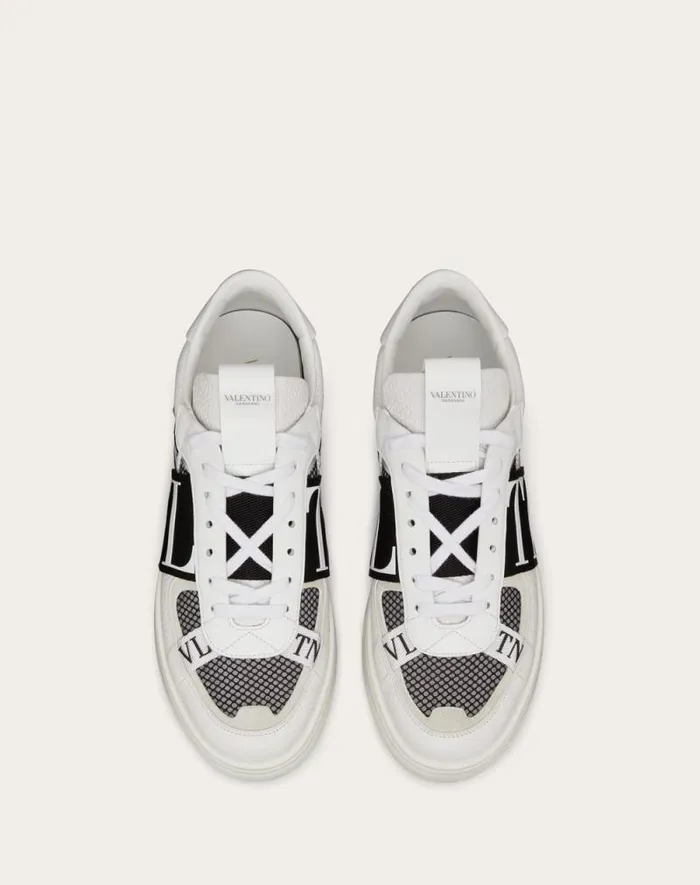 Valentino Sneakers Man Vl7n Lowtop Sneakers In Calfskin And Mesh Fabric With Bands For Man In White Black White Black Valentino Sneakers Man Vl7n Lowtop Sneakers In Calfskin And Mesh Fabric With Bands For Man In White Black White Black