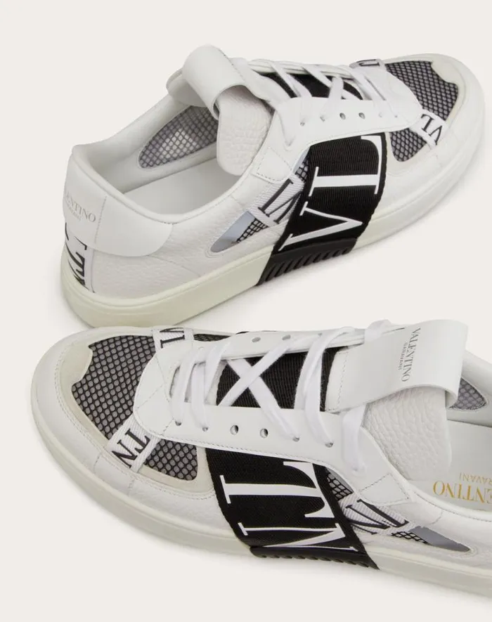 Valentino Sneakers Man Vl7n Lowtop Sneakers In Calfskin And Mesh Fabric With Bands For Man In White Black White Black Valentino Sneakers Man Vl7n Lowtop Sneakers In Calfskin And Mesh Fabric With Bands For Man In White Black White Black