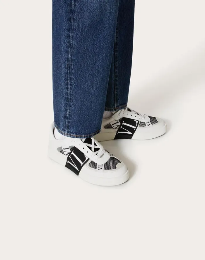 Valentino Sneakers Man Vl7n Lowtop Sneakers In Calfskin And Mesh Fabric With Bands For Man In White Black White Black Valentino Sneakers Man Vl7n Lowtop Sneakers In Calfskin And Mesh Fabric With Bands For Man In White Black White Black