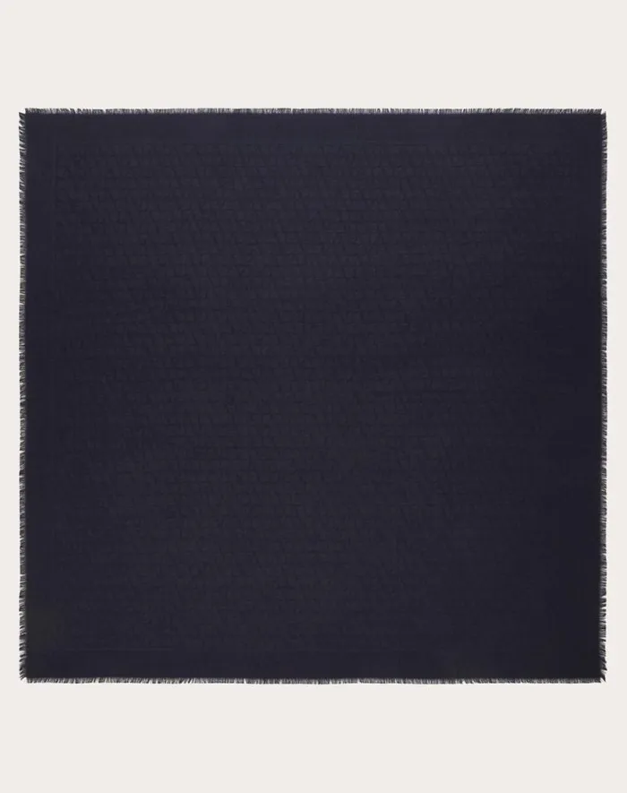 Valentino Soft Accessories Woman Toile Iconographe Wool And Silk Shawl For Woman In Navy Navy Valentino Soft Accessories Woman Toile Iconographe Wool And Silk Shawl For Woman In Navy Navy