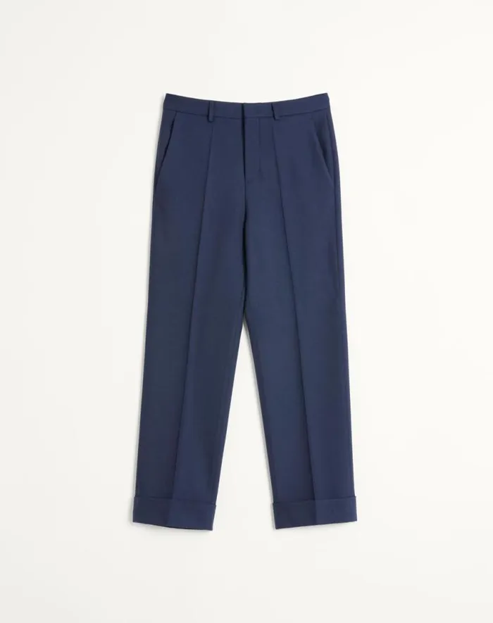 Valentino Suits Man Wool Gabardine Pants With Turnups For Man In Indigo Indigo Valentino Suits Man Wool Gabardine Pants With Turnups For Man In Indigo Indigo