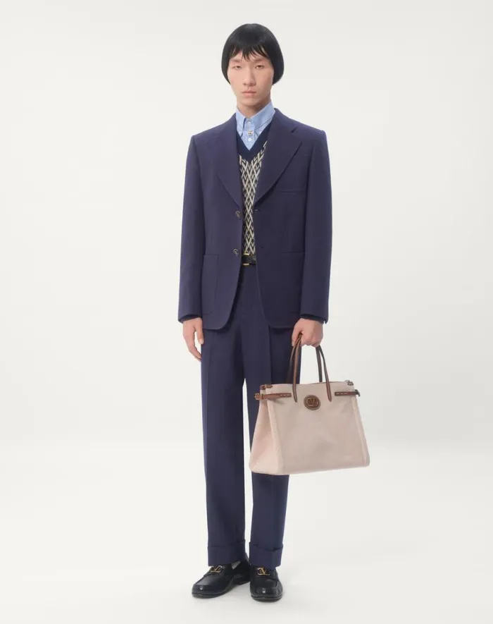 Valentino Suits Man Wool Gabardine Pants With Turnups For Man In Indigo Indigo Valentino Suits Man Wool Gabardine Pants With Turnups For Man In Indigo Indigo