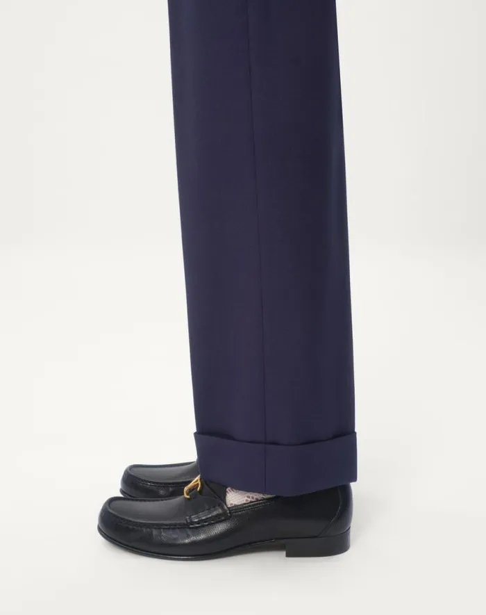 Valentino Suits Man Wool Gabardine Pants With Turnups For Man In Indigo Indigo Valentino Suits Man Wool Gabardine Pants With Turnups For Man In Indigo Indigo