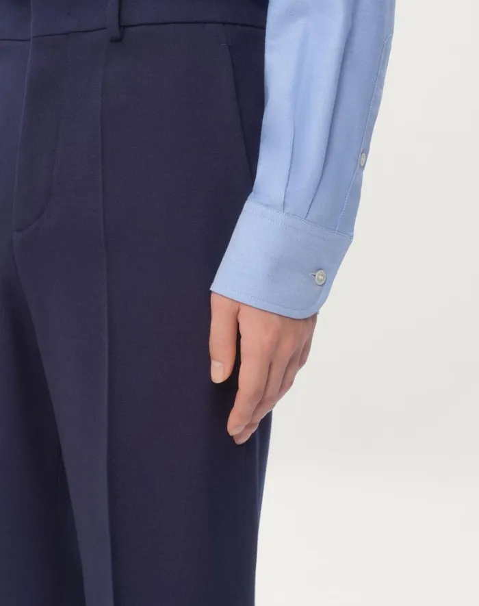 Valentino Suits Man Wool Gabardine Pants With Turnups For Man In Indigo Indigo Valentino Suits Man Wool Gabardine Pants With Turnups For Man In Indigo Indigo