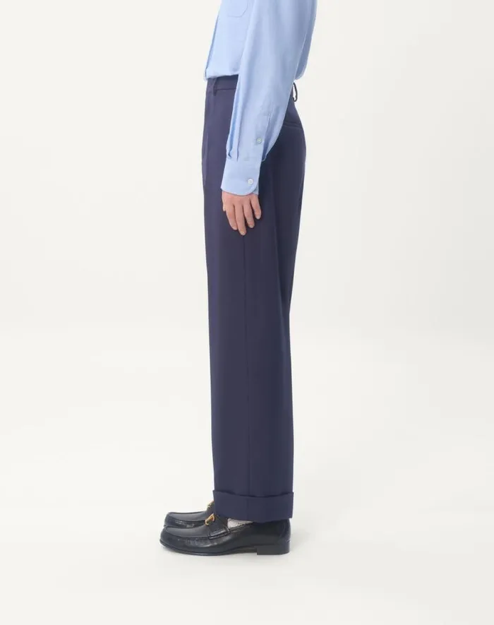 Valentino Suits Man Wool Gabardine Pants With Turnups For Man In Indigo Indigo Valentino Suits Man Wool Gabardine Pants With Turnups For Man In Indigo Indigo