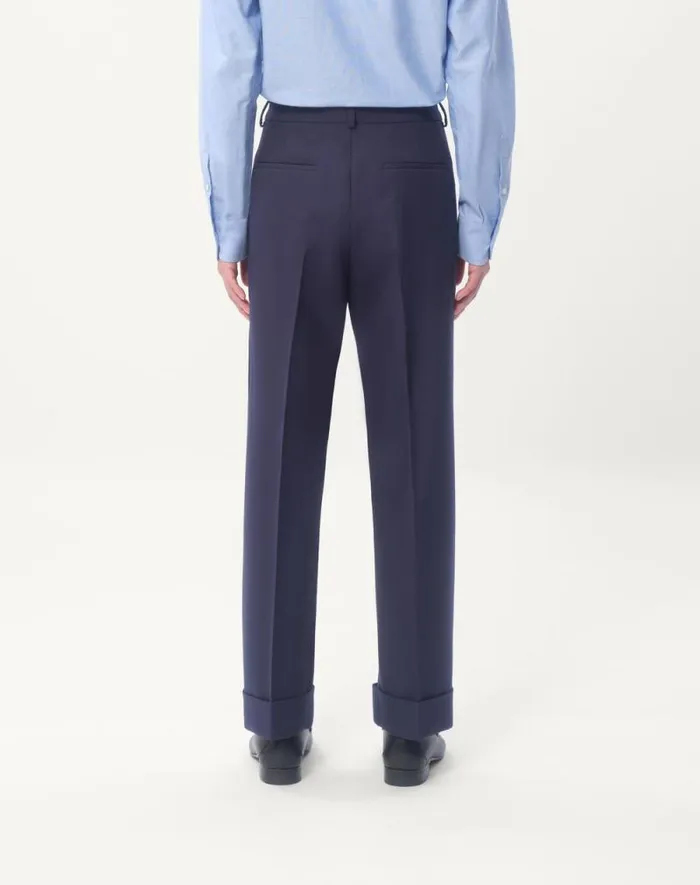 Valentino Suits Man Wool Gabardine Pants With Turnups For Man In Indigo Indigo Valentino Suits Man Wool Gabardine Pants With Turnups For Man In Indigo Indigo