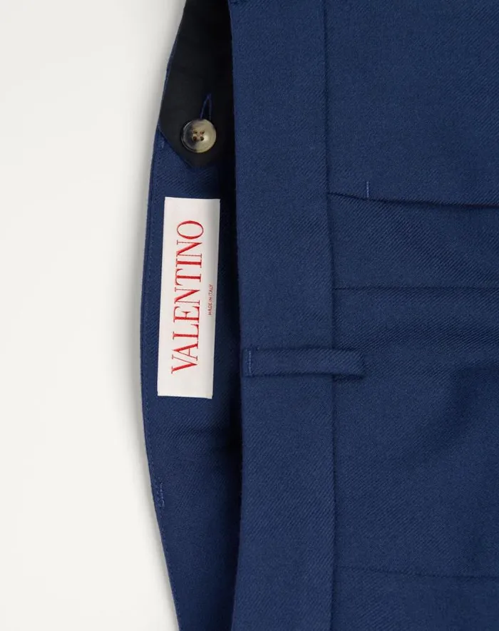 Valentino Suits Man Wool Gabardine Pants With Turnups For Man In Indigo Indigo Valentino Suits Man Wool Gabardine Pants With Turnups For Man In Indigo Indigo