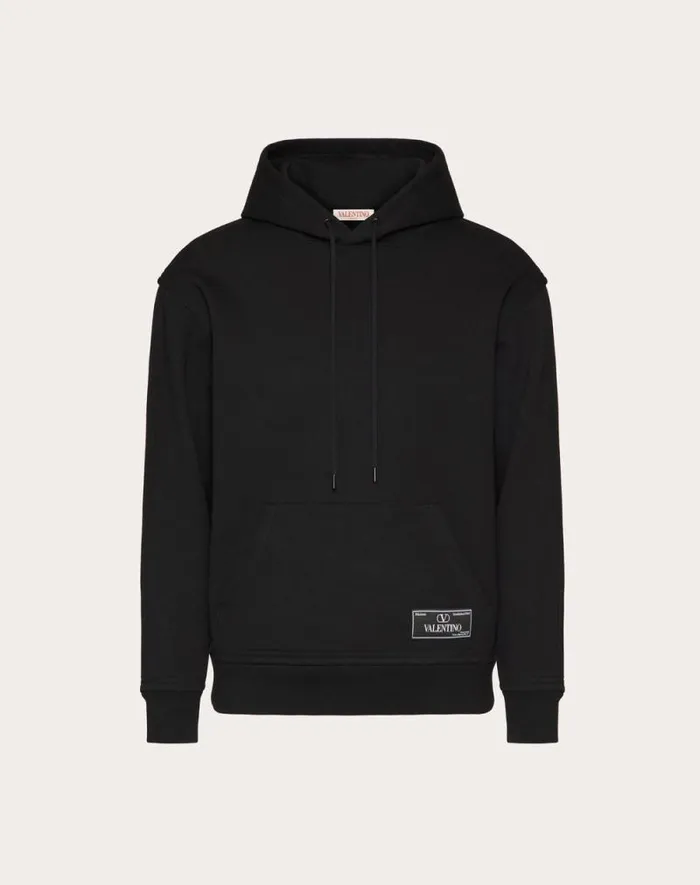 Valentino Tshirts And Sweatshirts Man Technical Cotton Sweatshirt With Hood And Maison Valentino Tailoring Label For Man In Navy Navy Valentino Tshirts And Sweatshirts Man Technical Cotton Sweatshirt With Hood And Maison Valentino Tailoring Label For Man In Navy Navy
