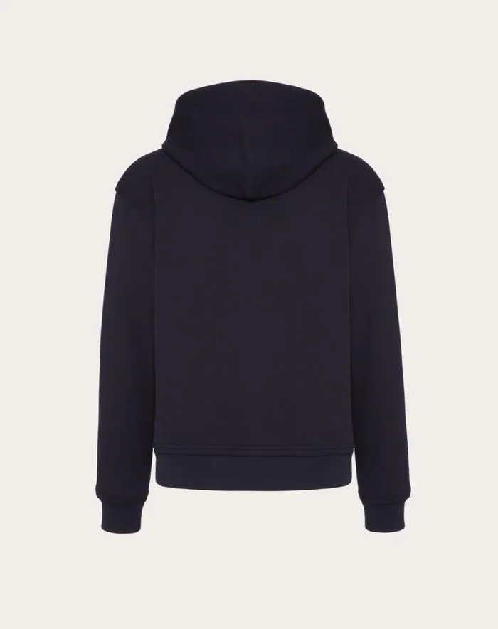 Valentino Tshirts And Sweatshirts Man Technical Cotton Sweatshirt With Hood And Maison Valentino Tailoring Label For Man In Navy Navy