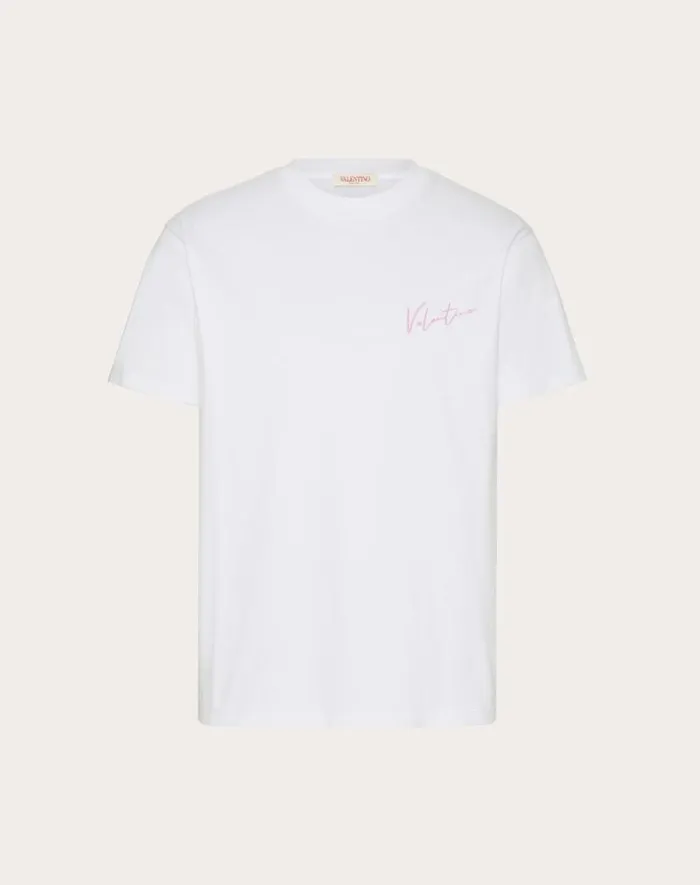 Valentino Tshirts And Sweatshirts Man Valentino Embroidery And Vlogo Signature Print Cotton Tshirt For Man In White White Valentino Tshirts And Sweatshirts Man Valentino Embroidery And Vlogo Signature Print Cotton Tshirt For Man In White White