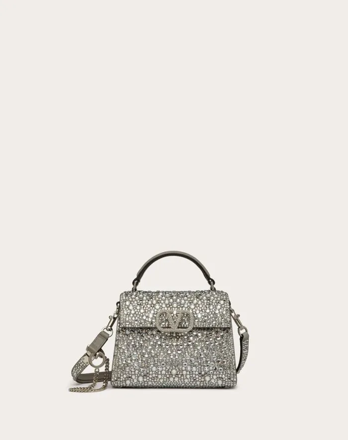 Valentino Top Handle Bags Woman Mini Vsling Handbag With Sparkling Embroidery For Woman In Crystal Crystal Valentino Top Handle Bags Woman Mini Vsling Handbag With Sparkling Embroidery For Woman In Crystal Crystal