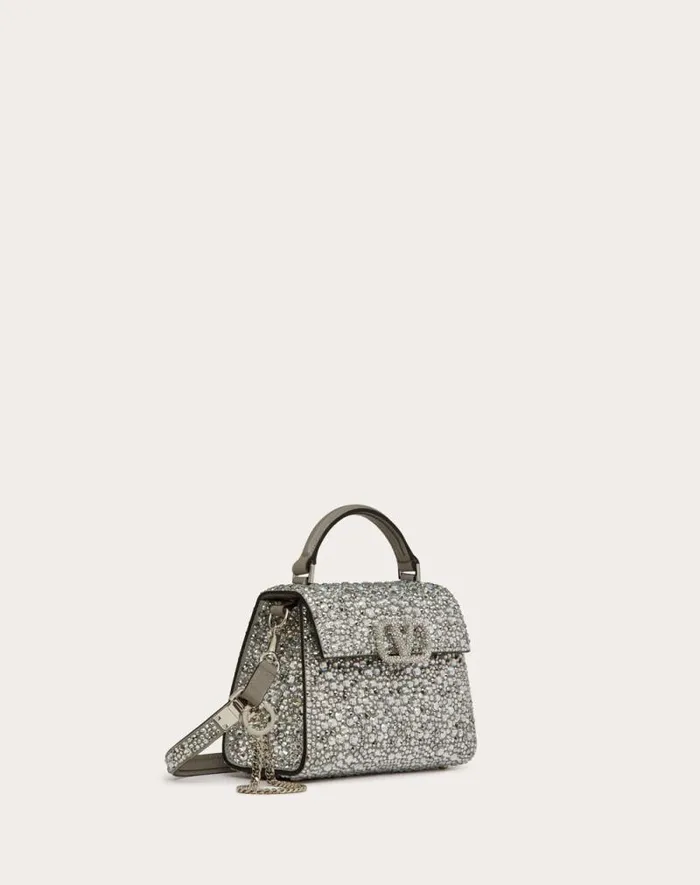 Valentino Top Handle Bags Woman Mini Vsling Handbag With Sparkling Embroidery For Woman In Crystal Crystal Valentino Top Handle Bags Woman Mini Vsling Handbag With Sparkling Embroidery For Woman In Crystal Crystal