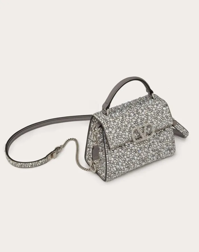 Valentino Top Handle Bags Woman Mini Vsling Handbag With Sparkling Embroidery For Woman In Crystal Crystal Valentino Top Handle Bags Woman Mini Vsling Handbag With Sparkling Embroidery For Woman In Crystal Crystal