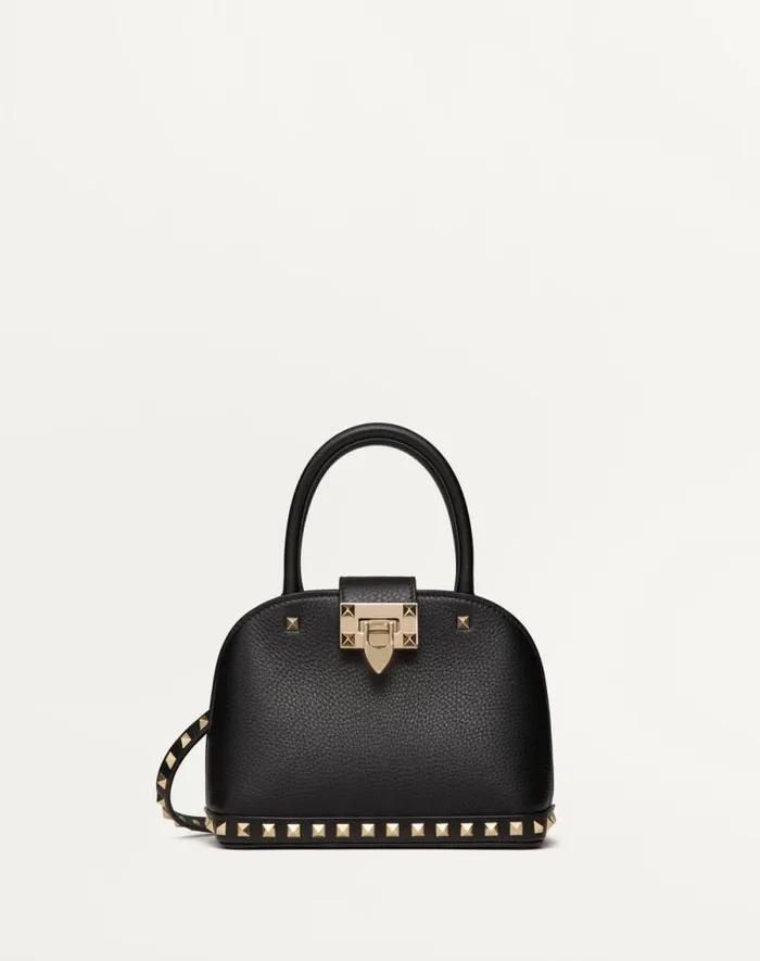 Valentino Top Handle Bags Woman Valentino Garavani Rockstud Small Handbag In Grainy Calfskin For Woman In Poudre Poudre Valentino Top Handle Bags Woman Valentino Garavani Rockstud Small Handbag In Grainy Calfskin For Woman In Poudre Poudre