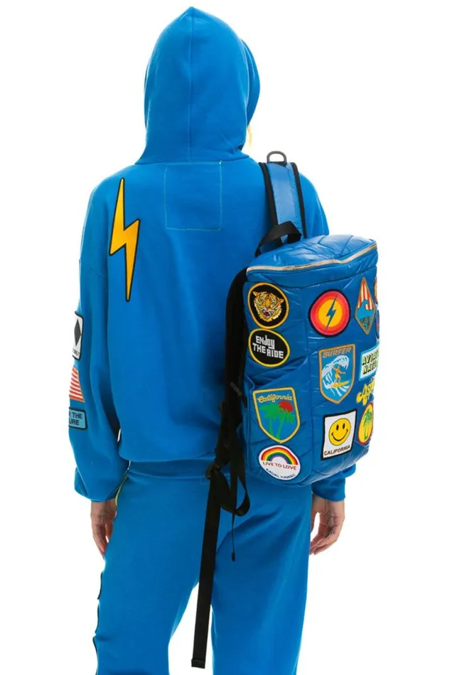 Vintage Patch Puffer Backpack 8211 Snorkel Blue Glossy WomenMen Aviator Nation Backpacks