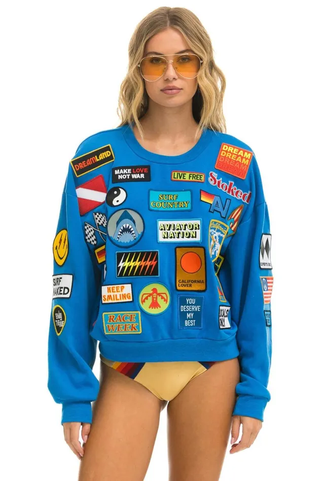 Vintage Patch Relaxed Crew Sweatshirt 8211 Ocean WomenMen Aviator Nation Sweatshirts Vintage Patch Relaxed Crew Sweatshirt 8211 Ocean WomenMen Aviator Nation Sweatshirts