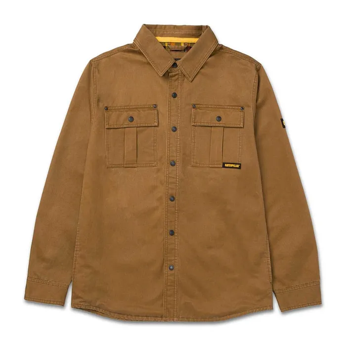 Waxed Cotton Shirt Jacket Bronze Men Cat Footwear Tops and Outerwear