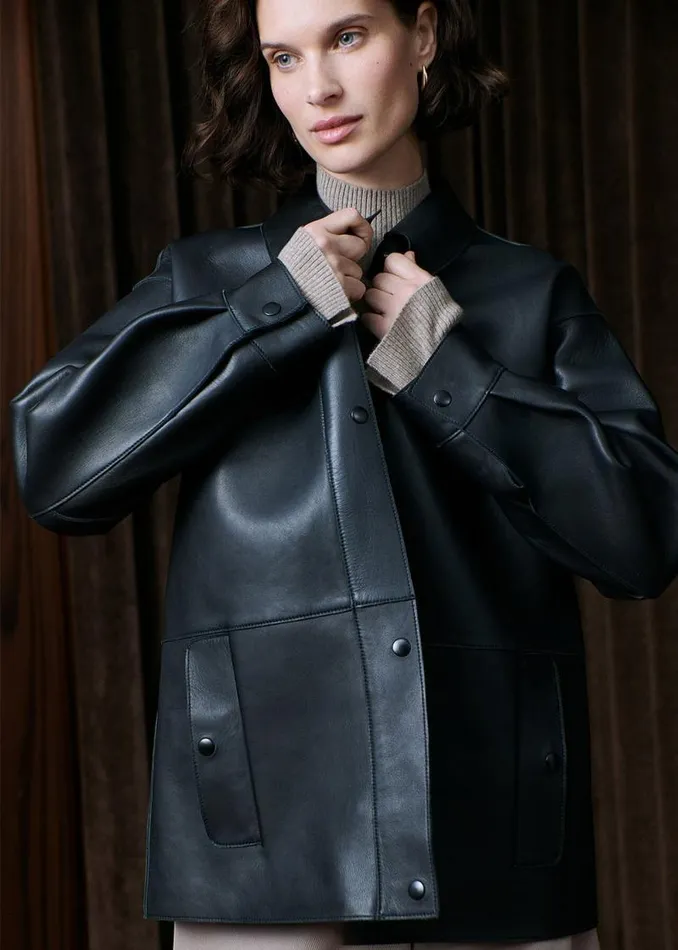 Whistles Coats and Jackets Black Clean Bonded Leather Jacket 8211 Women