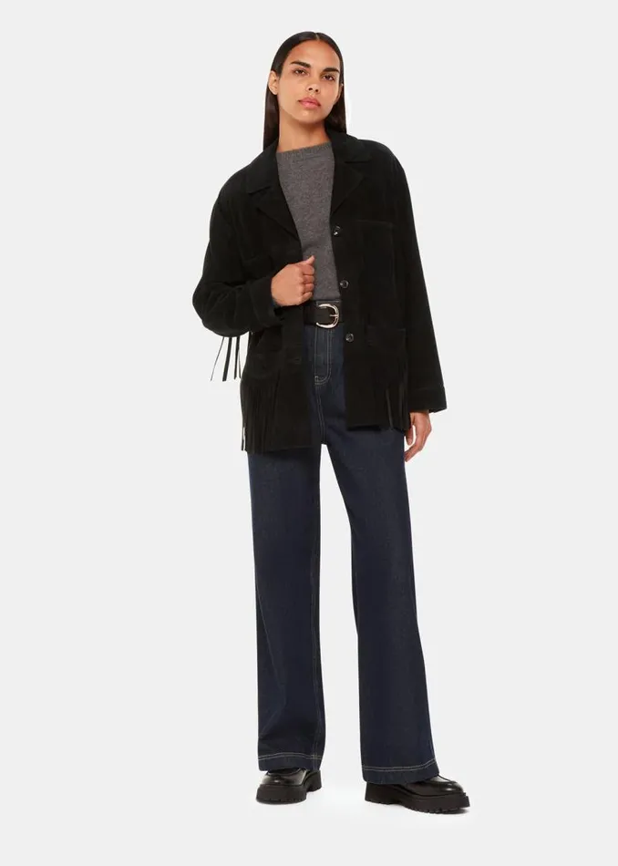 Whistles Coats and Jackets Black Lani Tassel Suede Jacket 8211 Women