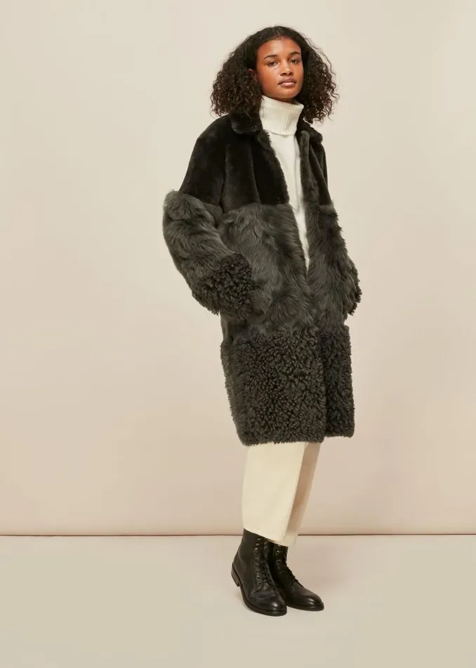 Whistles Coats and Jackets Khaki Cosma Shearling Coat 8211 Women