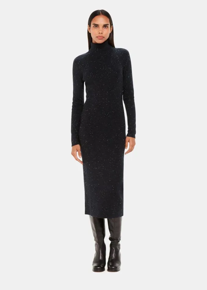 Whistles Dresses Black Annie Sparkle Turtleneck Sweater Dress 8211 Women