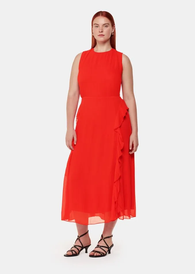 Whistles Dresses Red Nellie Frill Detail Midi Dress 8211 Women