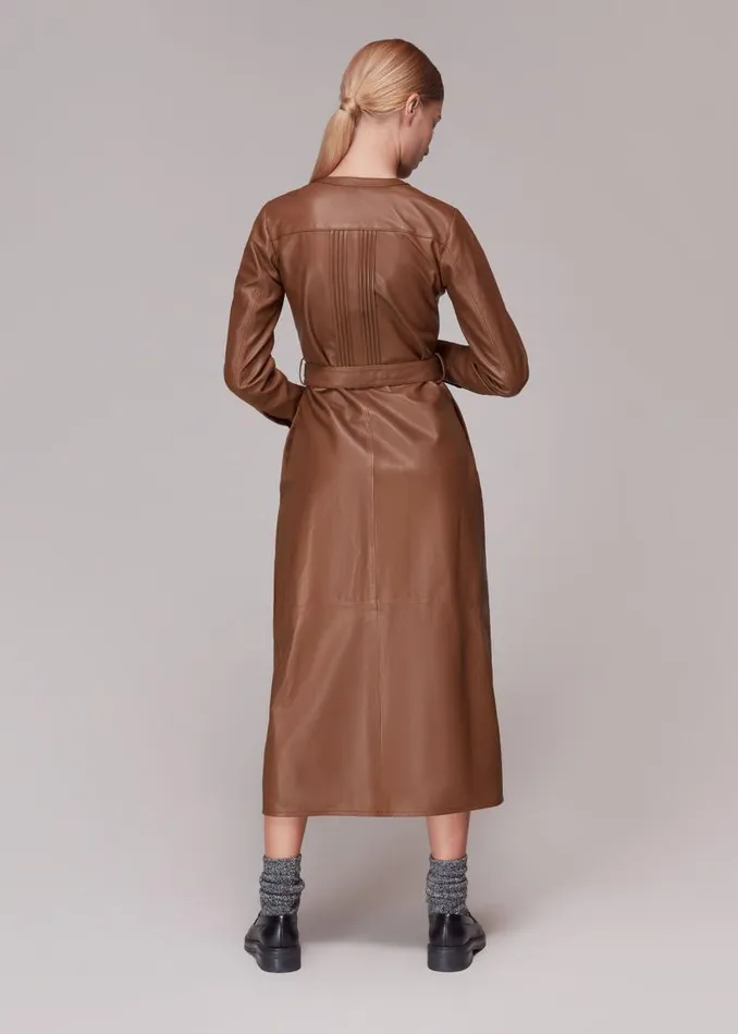 Whistles Dresses Toffee Pintuck Leather Midi Dress 8211 Women