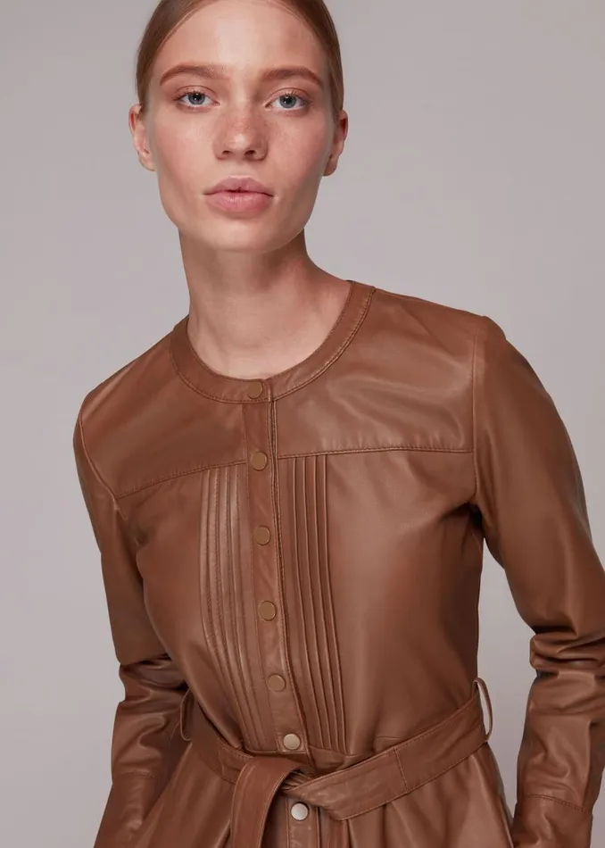 Whistles Dresses Toffee Pintuck Leather Midi Dress 8211 Women