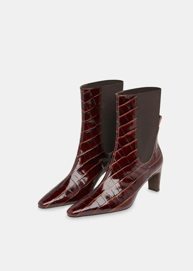 Whistles Leather Brown Darla Croc Heeled Boot 8211 Women