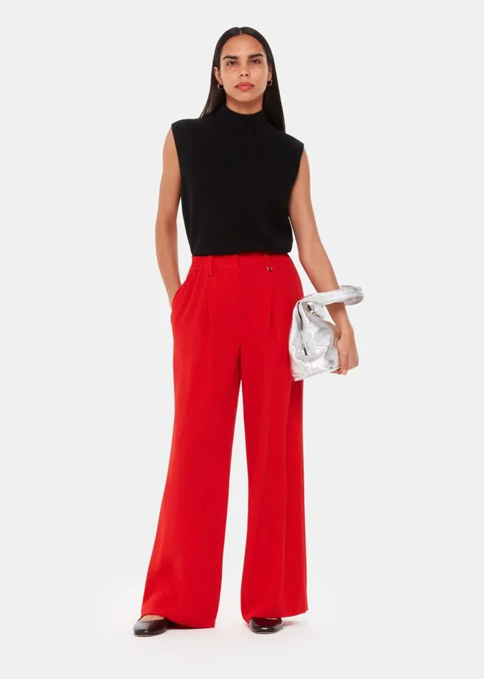Whistles Pants Red Harper Crepe Wide Leg Pants 8211 Women