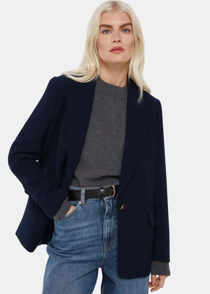 Whistles Petite Coats and Jackets Navy Petite Crepe Boyfriend Blazer 8211 Women
