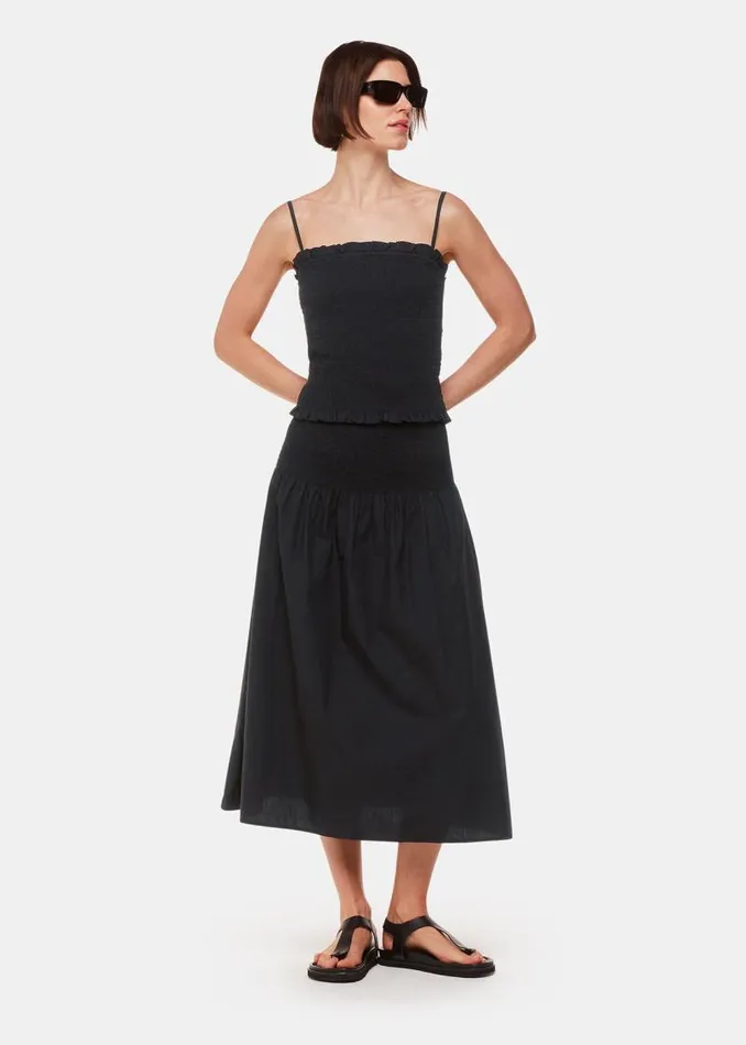 Whistles Skirts Black Louisa Smocked Midi Skirt 8211 Women