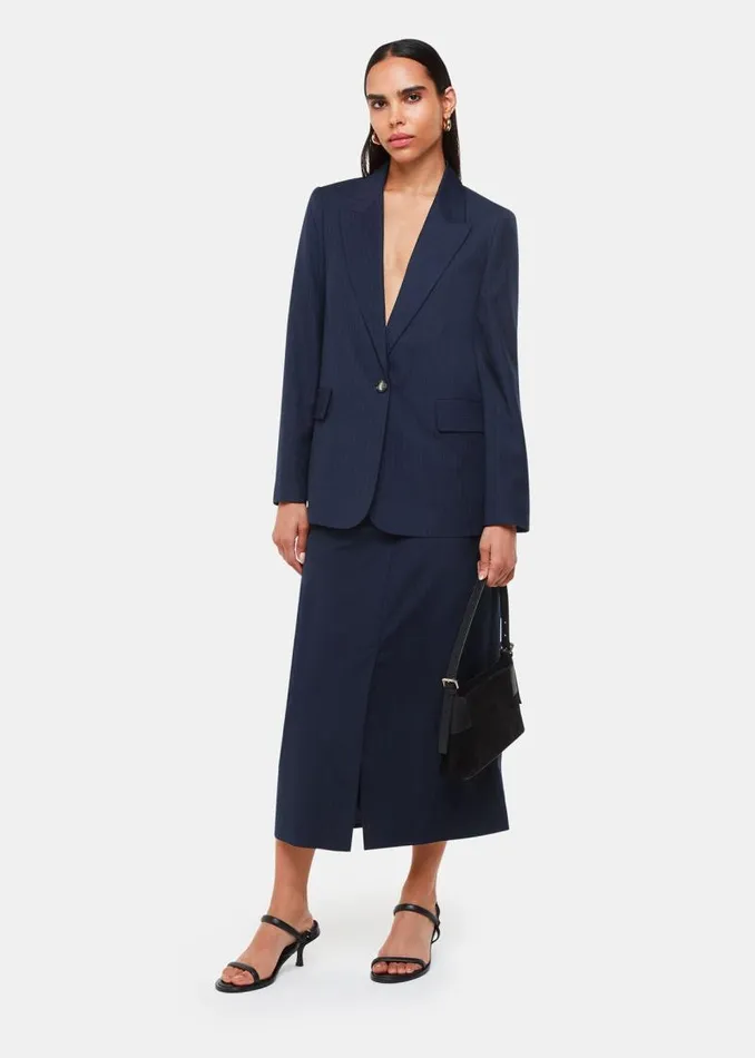 Whistles Skirts Navy Pinstripe Tailored Midi Skirt 8211 Women