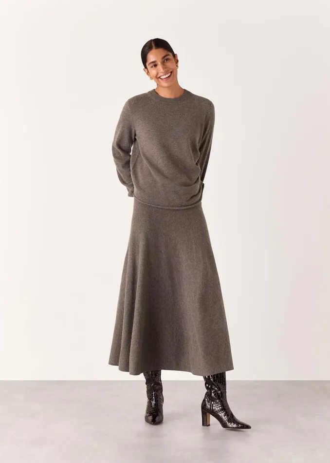 Whistles Skirts Taupe Knitted Midi Skirt 8211 Women