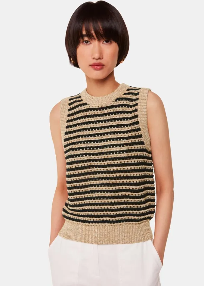 Whistles Sweaters and Cashmere Black Crochet Stripe Tank 8211 Women