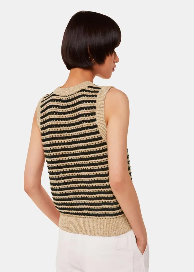 Whistles Sweaters and Cashmere Black Crochet Stripe Tank 8211 Women