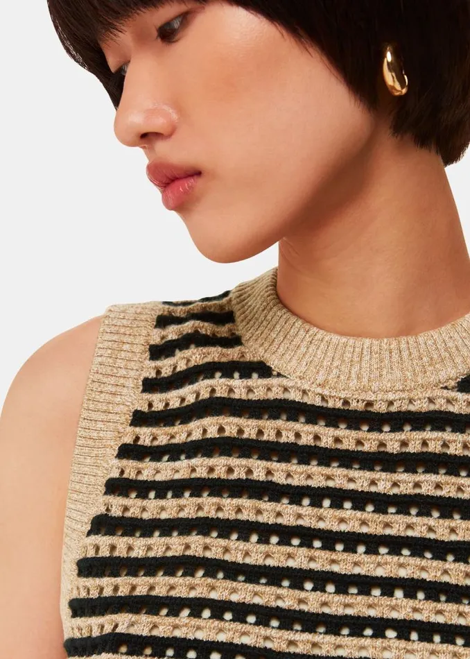 Whistles Sweaters and Cashmere Black Crochet Stripe Tank 8211 Women
