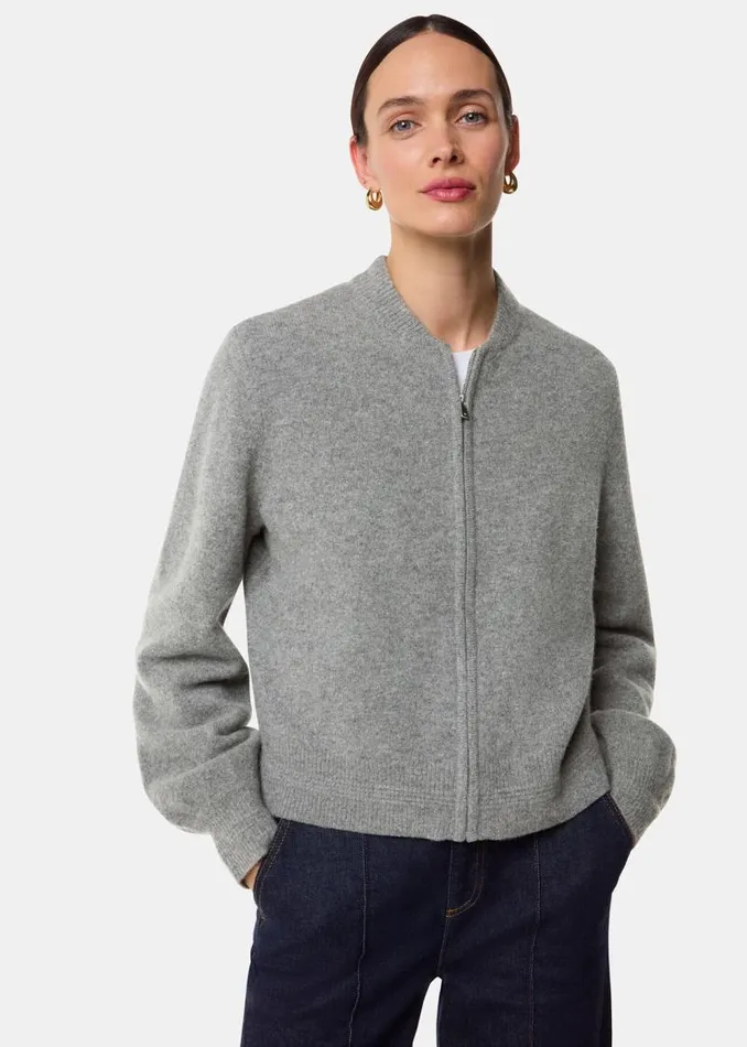 Whistles Sweaters and Cashmere Grey Zip Front Bomber Knit 8211 Women
